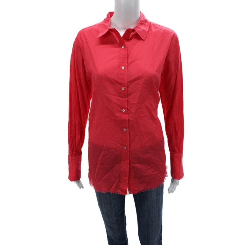 Line Womens Red Cotton Collared Long Sleeve Button Up Top Basic Size M
